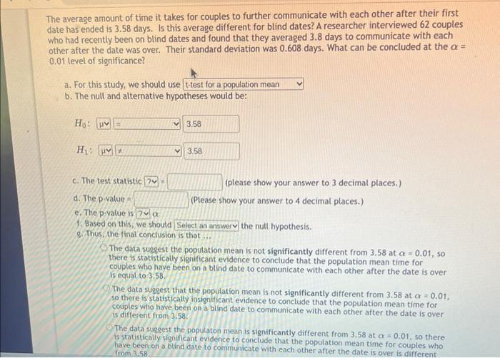 Solved e average amount of time it takes for couples to | Chegg.com