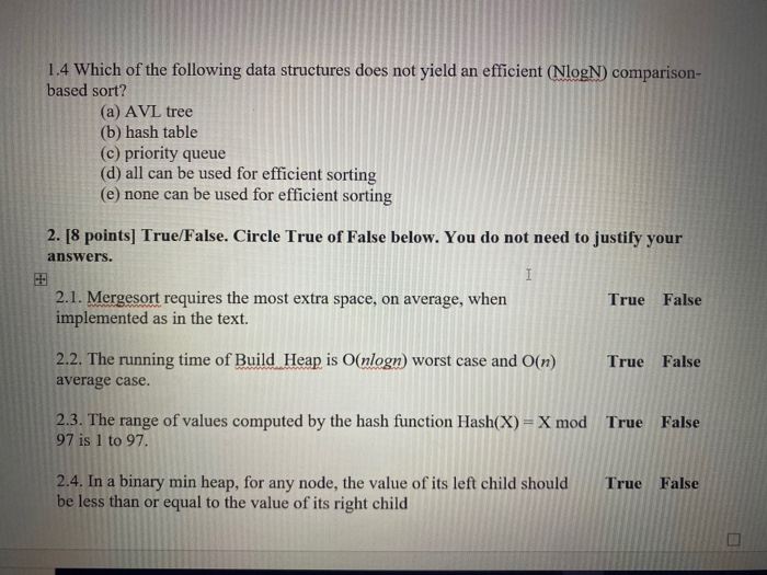 Solved 1.4 Which of the following data structures does not | Chegg.com