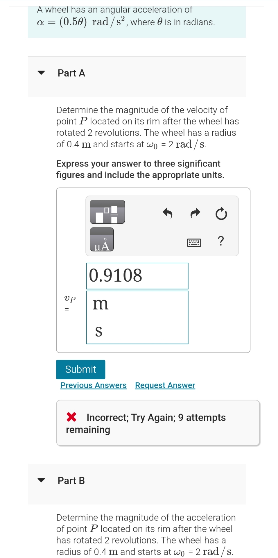 Solved A wheel has an angular acceleration ot α=(0.5θ)rads2, | Chegg.com