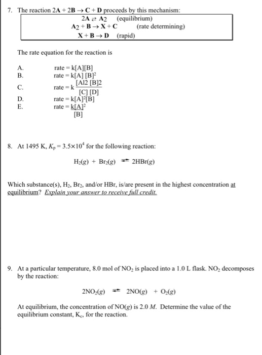 Solved 7. The reaction 2A + 2B + C + D proceeds by this | Chegg.com