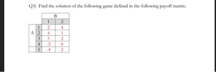 Solved 2 Q3) Find the solution of the following game defined | Chegg.com