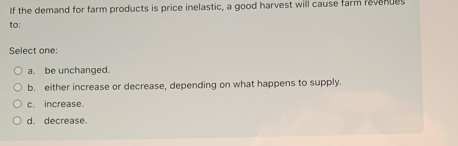 Solved If the demand for farm products is price inelastic, a | Chegg.com