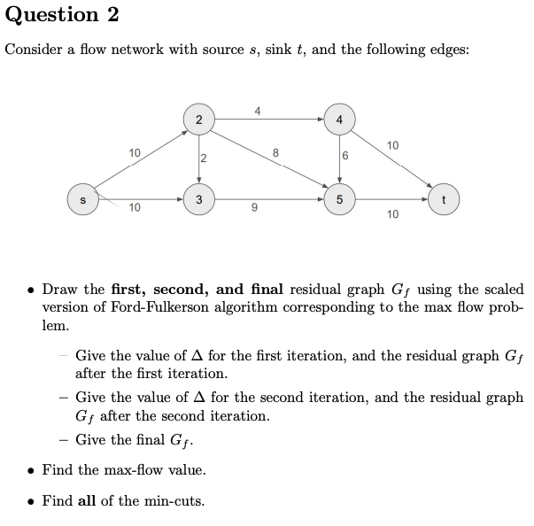 Solved Question 2 ﻿Consider a flow network with source | Chegg.com