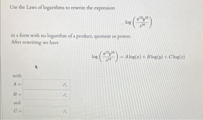 Solved Use the Laws of logarithms to rewrite the expression | Chegg.com