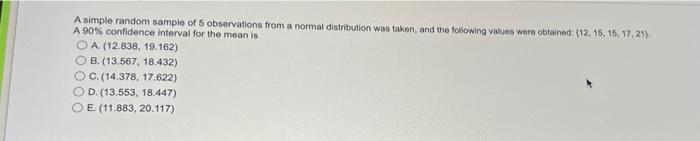 Solved A simple random sample of 5 observations from a | Chegg.com