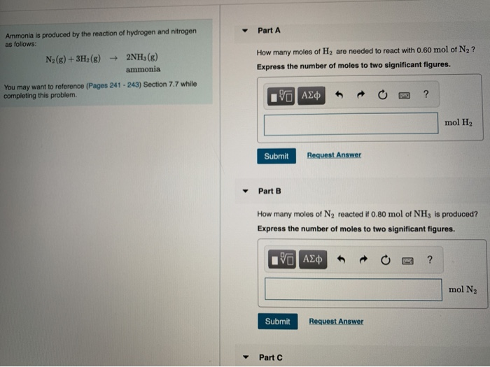 Solved Part A Ammonia is produced by the reaction of | Chegg.com