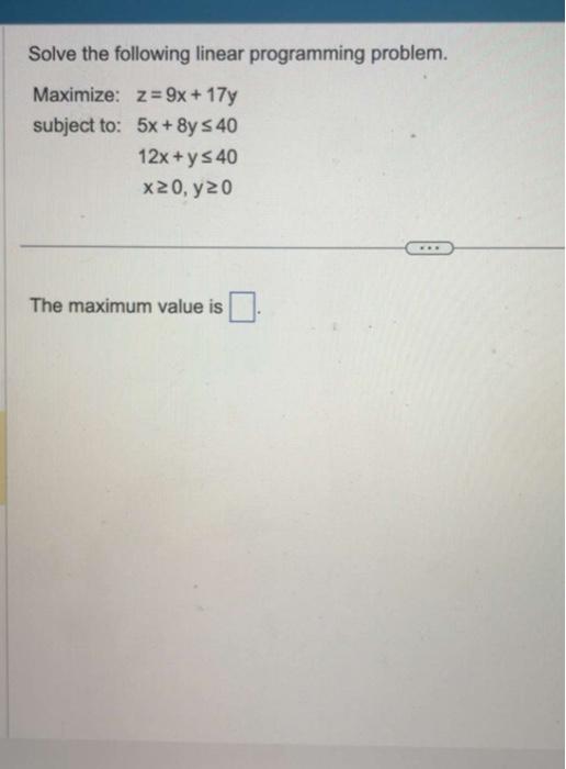 Solved Solve the following linear programming problem. | Chegg.com