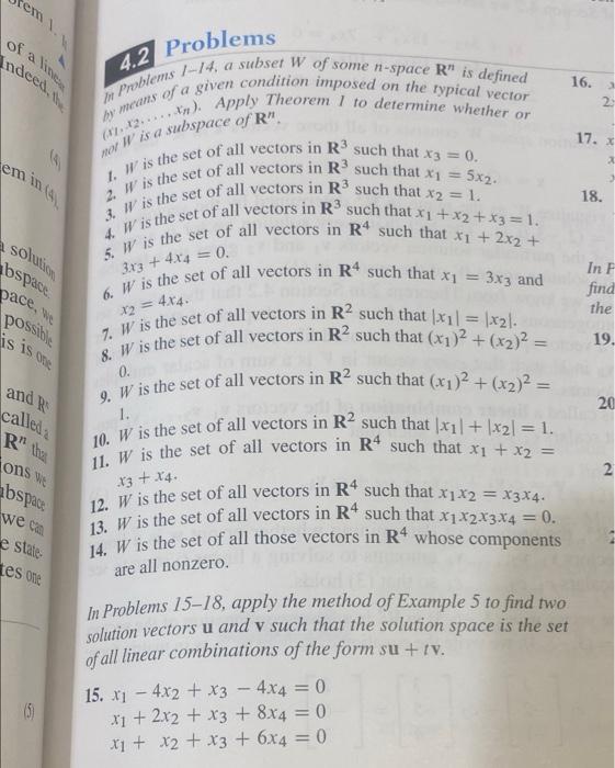 Solved 4.2 Problems In Problems 1-14, a subset W of some | Chegg.com