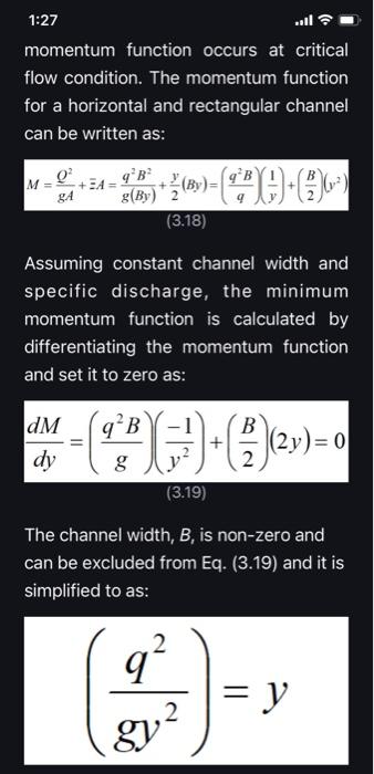 Solved Momentum Function Occurs At Critical Flow Condition. | Chegg.com