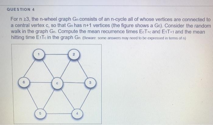 Question 4 For N 23 The N Wheel Graph Gn Consists Chegg Com