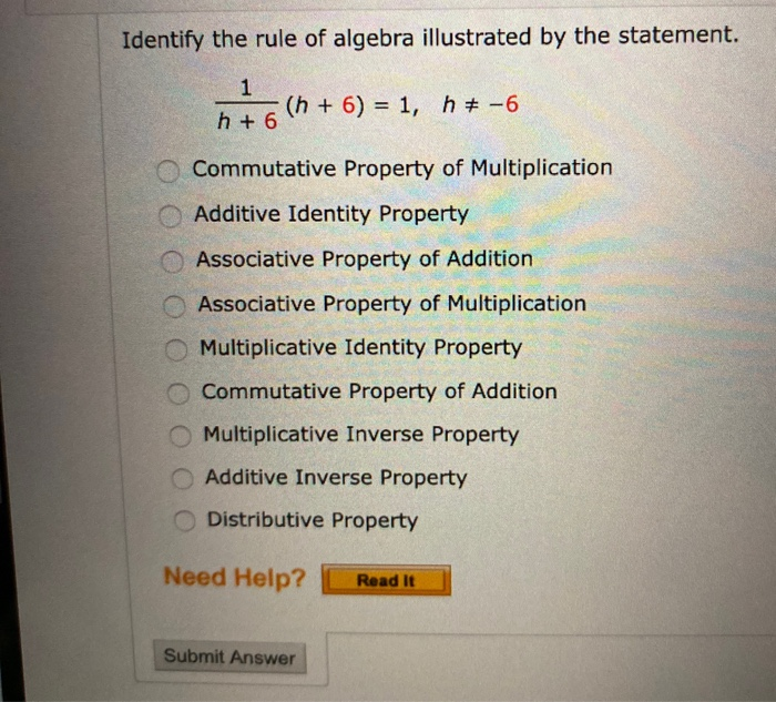 Solved Identify the rule of algebra illustrated by the | Chegg.com