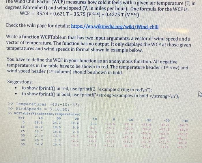 Solved The Wind Chill Factor (WCF) measures how cold it | Chegg.com