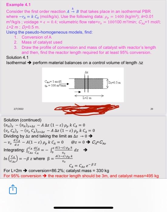 Solved Example 4.1 Consider The First Order Reaction A, B | Chegg.com