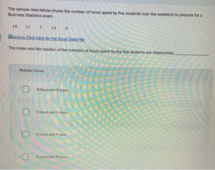 Solved The sample data below shows the number of hours spent | Chegg.com