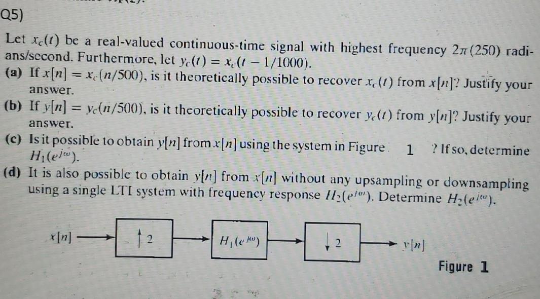 Solved Q5) Let xc(1) be a real-valued continuous-time signal | Chegg.com
