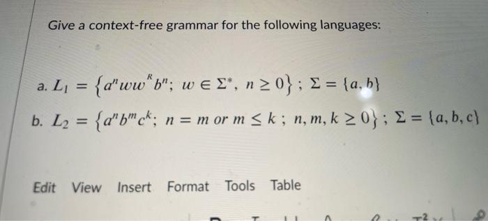 Solved Give a context-free grammar for the following | Chegg.com