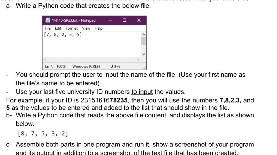 Solved a- Write a Python code that creates the below file. - | Chegg.com
