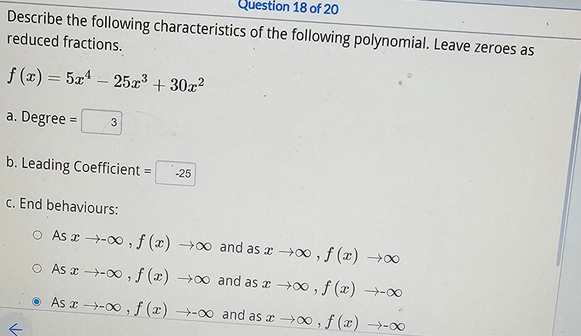 Solved Question 18 ﻿of 20Describe the following | Chegg.com