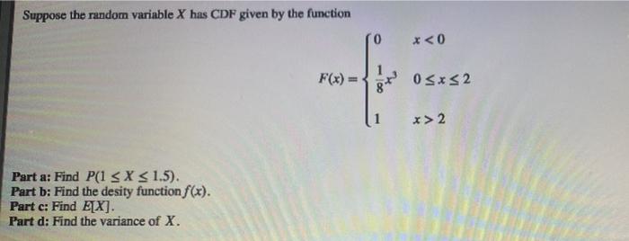 Solved Suppose the random variable X has CDF given by the | Chegg.com