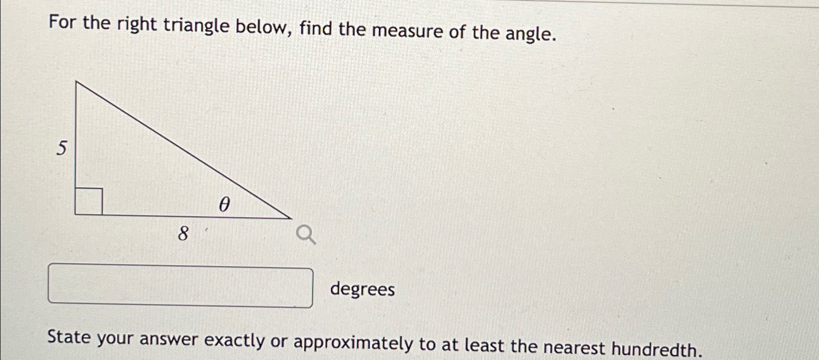 Solved For the right triangle below, find the measure of the | Chegg.com