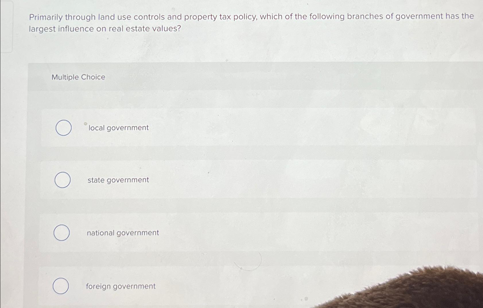 Solved Primarily through land use controls and property tax