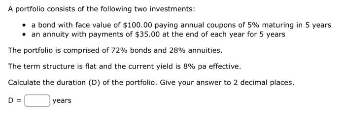 Solved A portfolio consists of the following two | Chegg.com