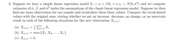 Solved 2. Suppose we have a simple linear regression model | Chegg.com