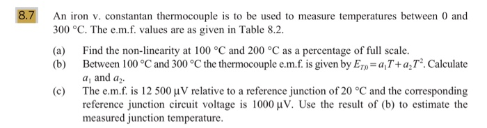 8 7 An Iron V Constantan Thermocouple Is To Be Used Chegg Com