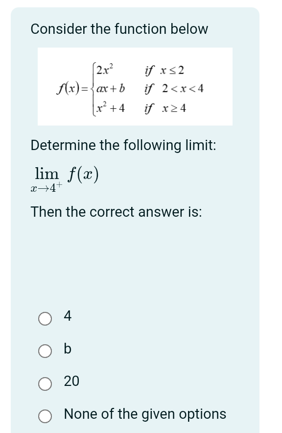 Solved Consider the function below f(x)=⎩⎨⎧2x2ax+bx2+4 if | Chegg.com