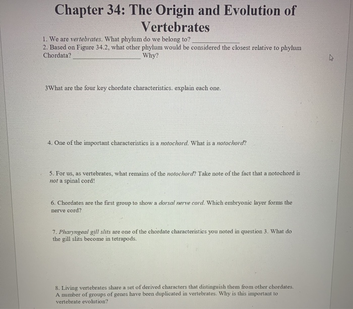 Solved Chapter 34: The Origin and Evolution of Vertebrates | Chegg.com