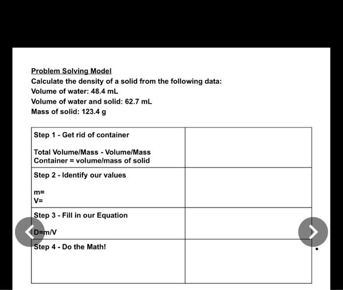 Solved Problem Solving Model Calculate the density of a | Chegg.com