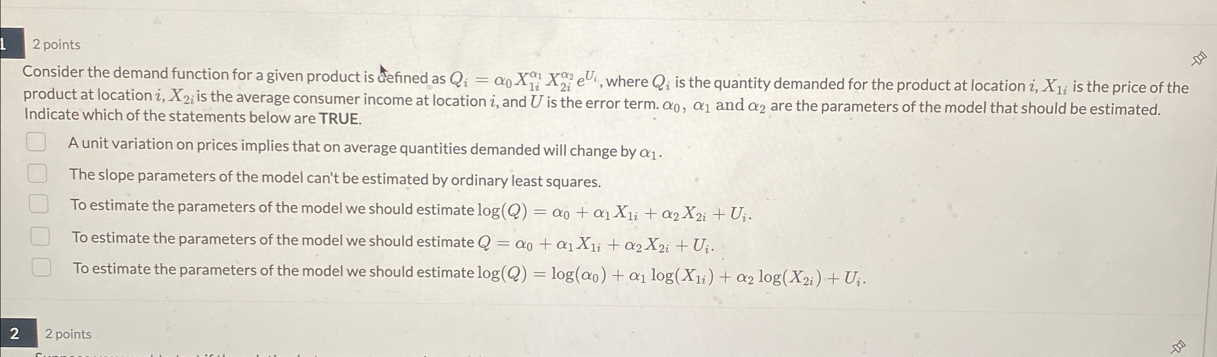 Solved 2 ﻿pointsConsider the demand function for a given | Chegg.com