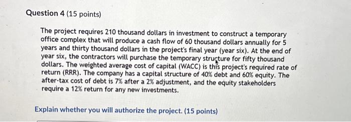 Solved Question 4 (15 points) The project requires 210 | Chegg.com