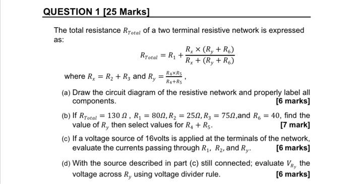 Solved QUESTION 1 25 Marks) The total resistance Rtotal of a | Chegg.com