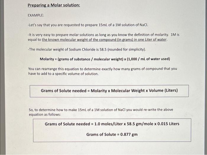 Solved Preparing Chemical Solutions: Molarity Lab | Chegg.com