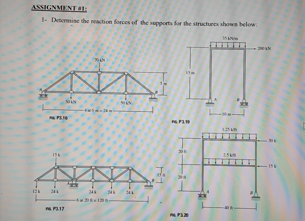 Solved ASSIGNMENT #1: 1- Determine the reaction forces of | Chegg.com