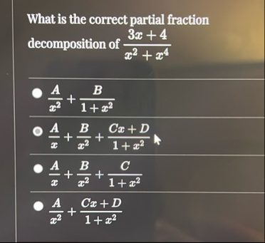 Solved What is the correct partial fraction decomposition of | Chegg.com