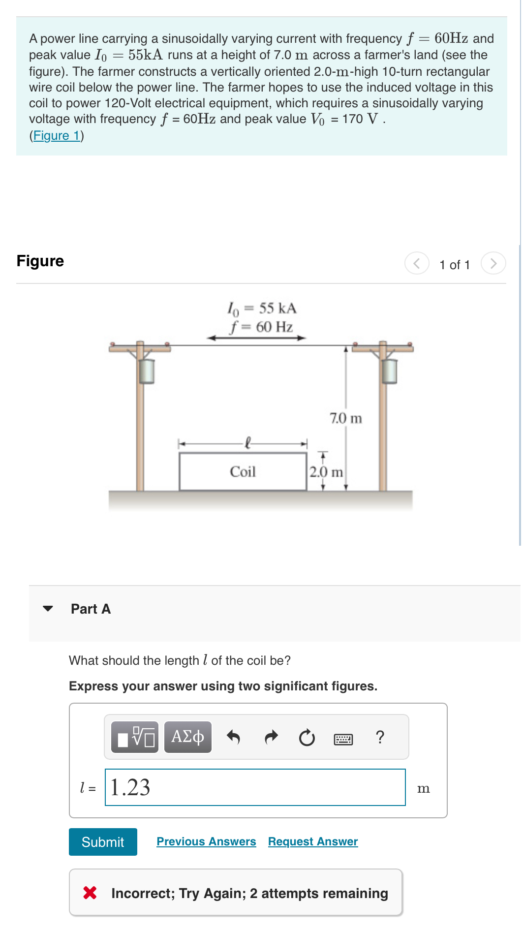 Solved A power line carrying a sinusoidally varying current | Chegg.com