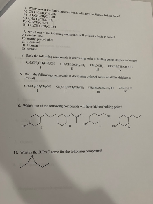 Rank The Following Compounds According To Their Boiling Point Pentane