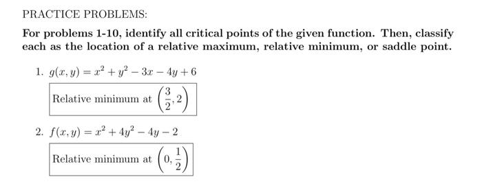 Solved For problems 1-10, identify all critical points of | Chegg.com