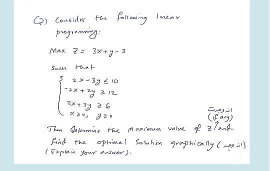 Solved Q Consider The The Following Linear Programming Max Chegg Com
