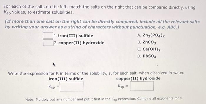 Solved For each of the salts on the left, match the salts on | Chegg.com