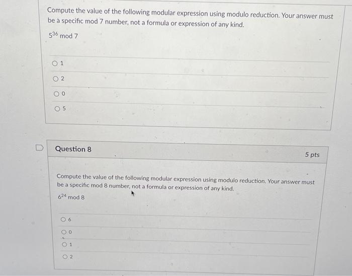 Solved Compute the value of the following modular expression | Chegg.com