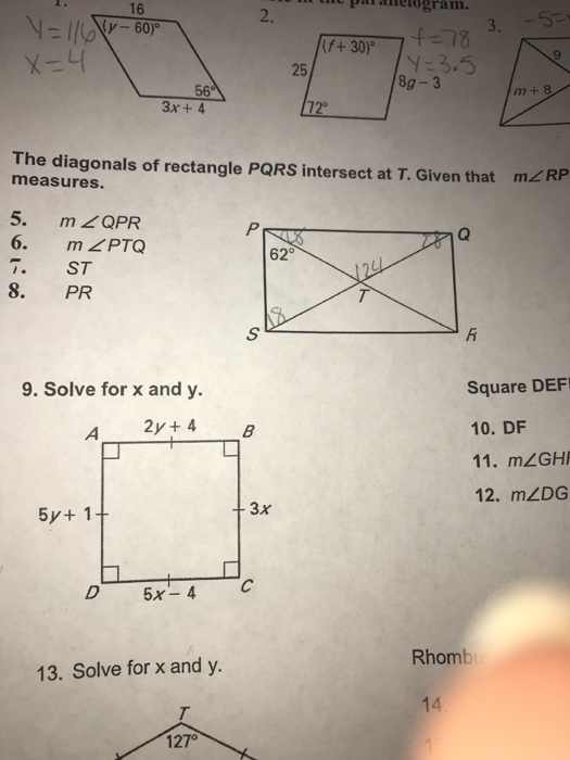 Solved the diagonals of rectangle PQRS intersect at T. Given | Chegg.com