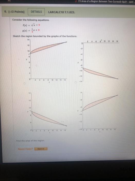 Solved 71 Area of a Region Between Two Curves-5021 - MAT 8. | Chegg.com