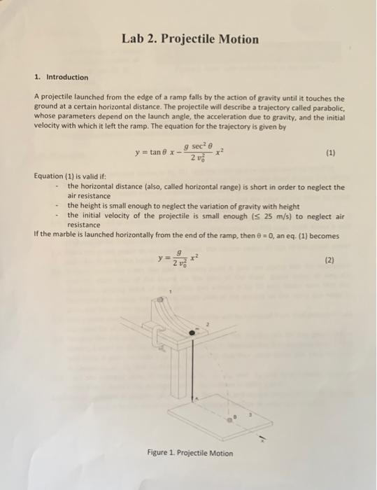 Solved Lab 2. Projectile Motion 1. Introduction A projectile | Chegg.com