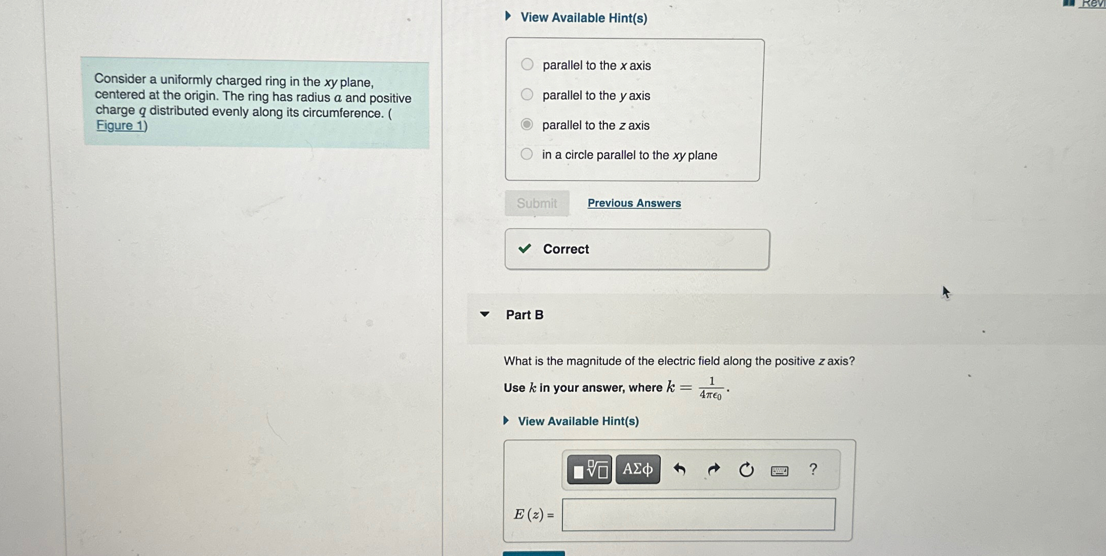 Solved View Available Hint(s)Consider A Uniformly Charged | Chegg.com