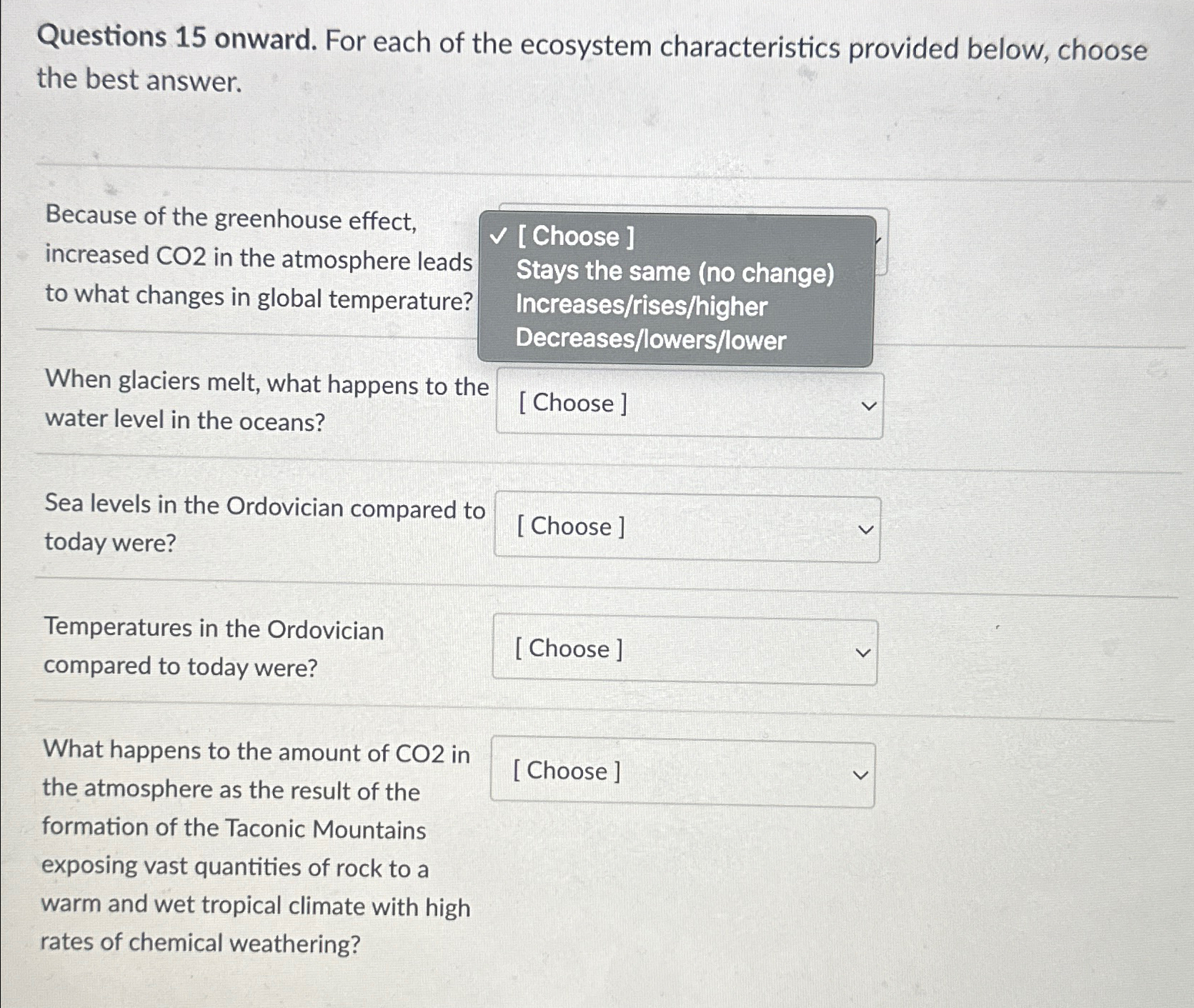 Solved Questions 15 ﻿onward. For each of the ecosystem | Chegg.com