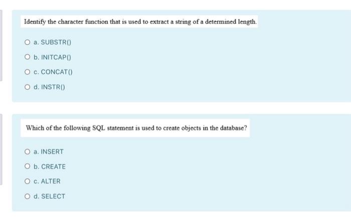 Solved Choose The Correct Output For The Given SQL Query. | Chegg.com