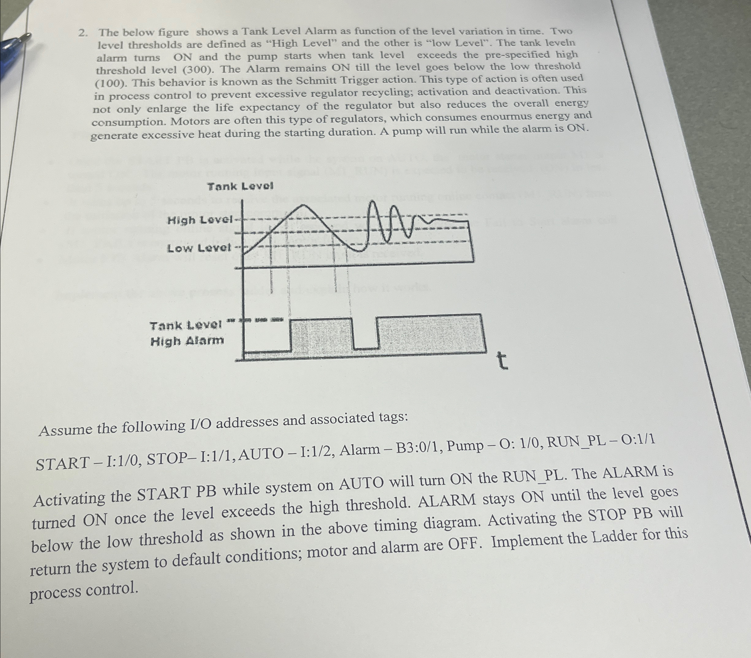 Solved The below figure shows a Tank Level Alarm as function | Chegg.com